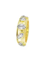 Imber Goldtone & Crystal Mixed Cuts Tube Ring