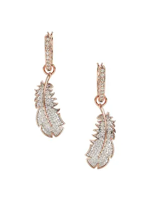 Nice Rose-Goldtone & Swarovski Crystal Feather Drop Earrings