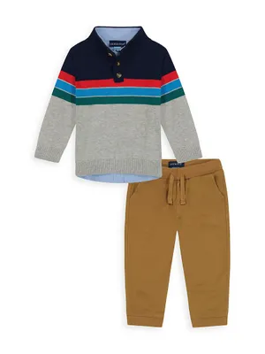 Baby Boy's, Little Boy's & Striped Sweater, Button-Up Shirt Joggers Set
