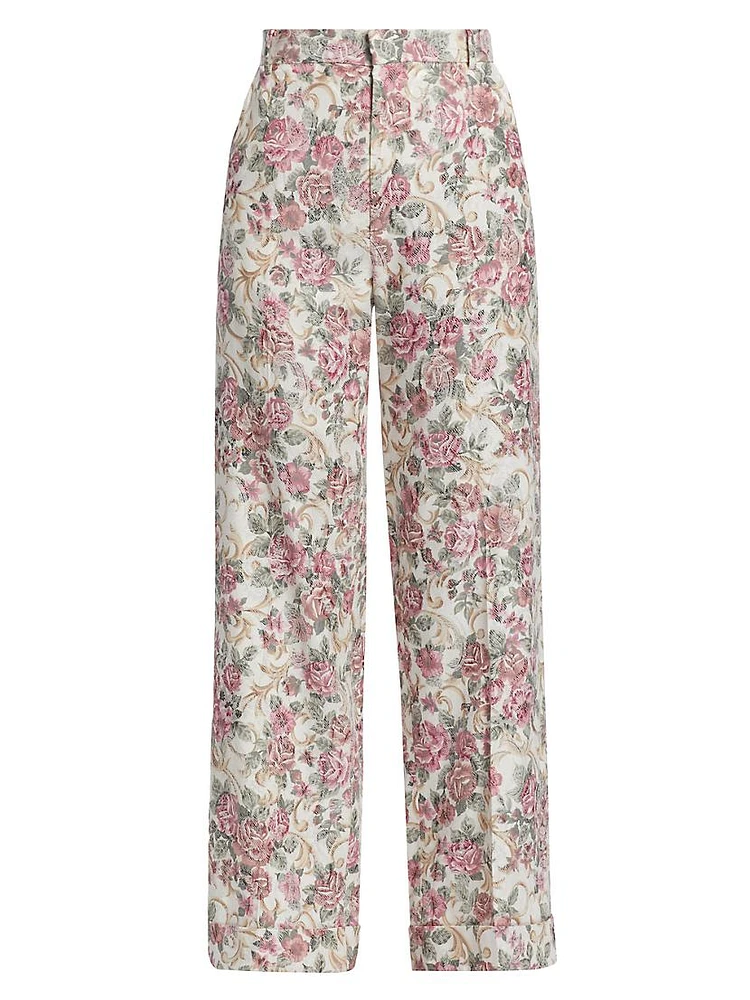 Kingston Floral Jacquard Wide-Leg Pants