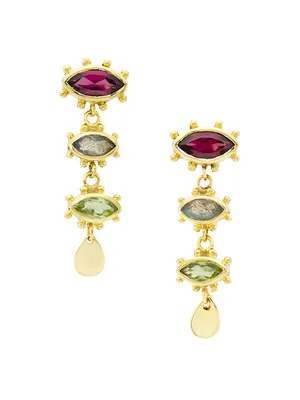 Bindi Blessing 24K-Gold-Plated & Multi-Gemstone Evil Eye Drop Earrings