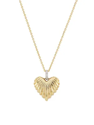 Two-Tone 14K Gold & 0.02 TCW Diamond Heart Pendant Necklace