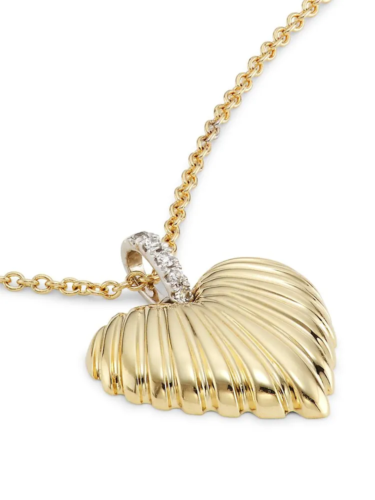 Two-Tone 14K Gold & 0.02 TCW Diamond Heart Pendant Necklace