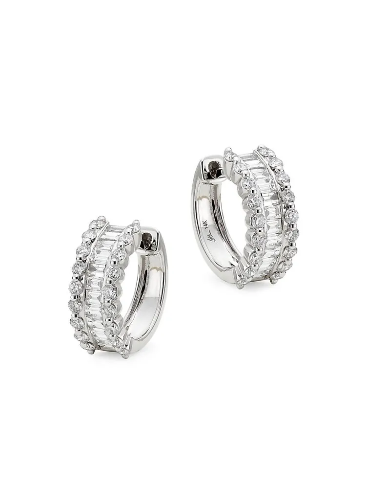 14K White Gold & 1.16 TCW Diamond Huggie Hoop Earrings