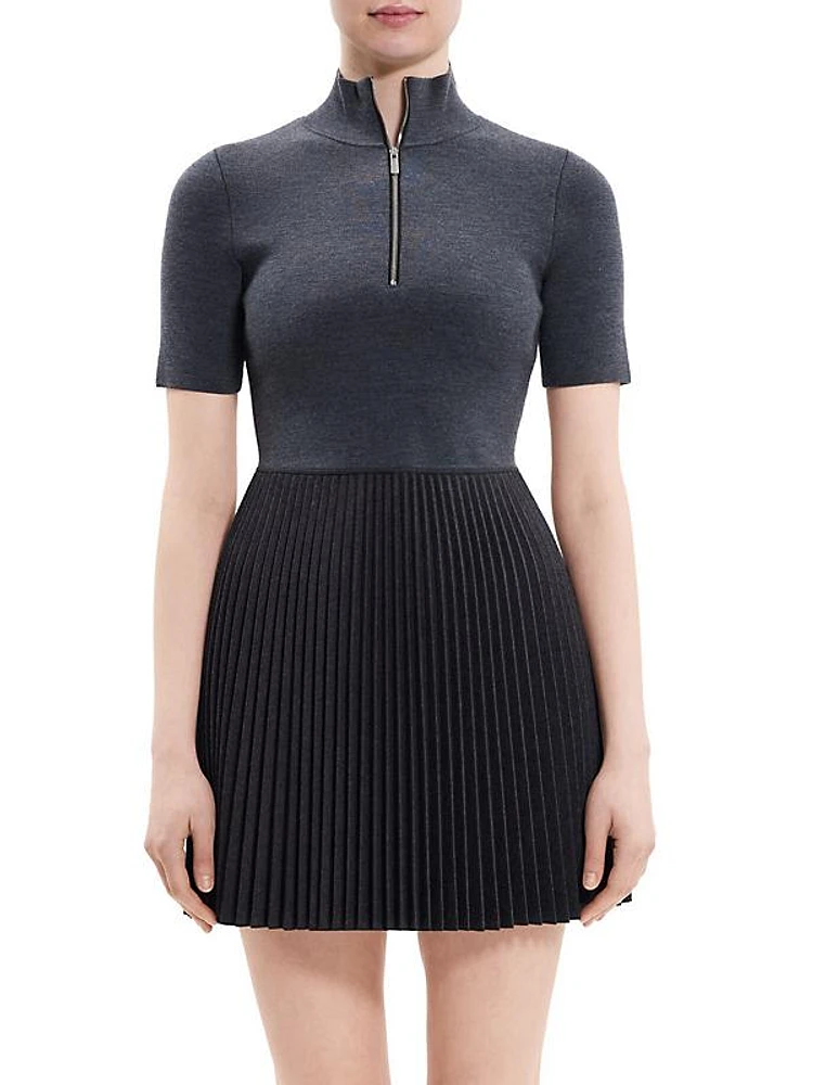 Pleated Short-Sleeve Minidress