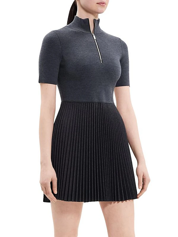 Pleated Short-Sleeve Minidress