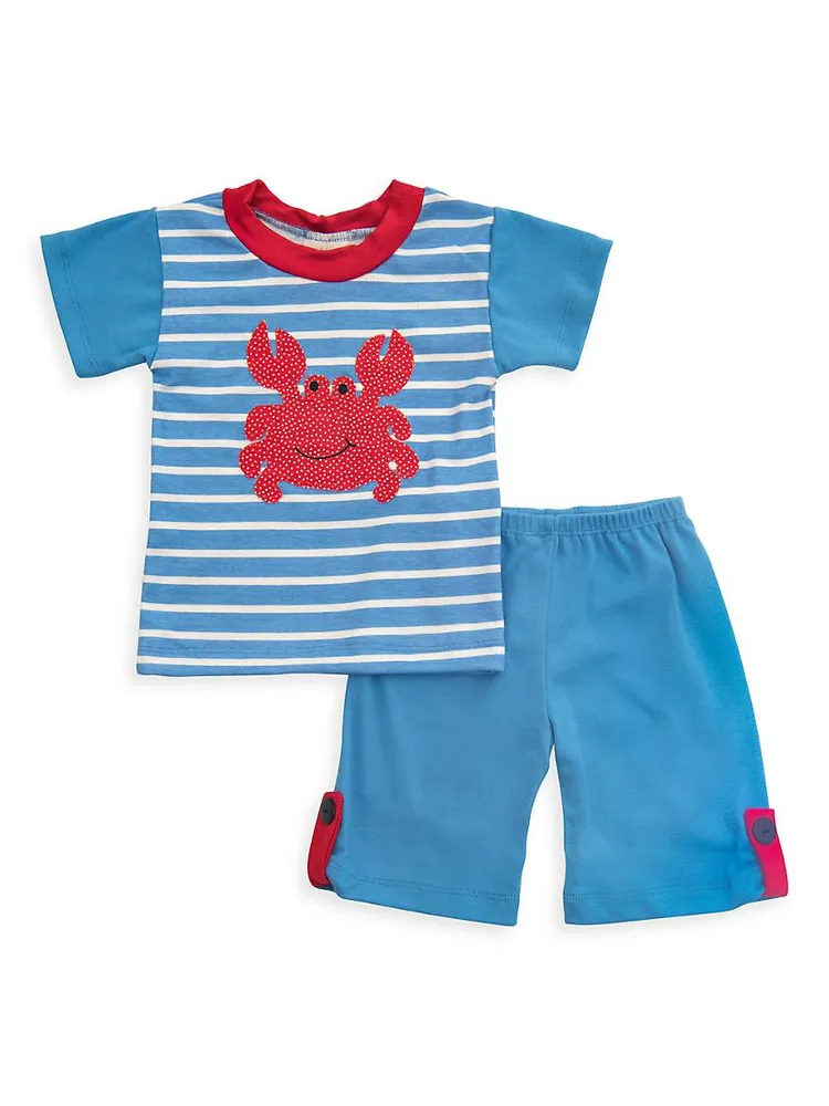 Baby Boy's & Little Crab Embroidered Set