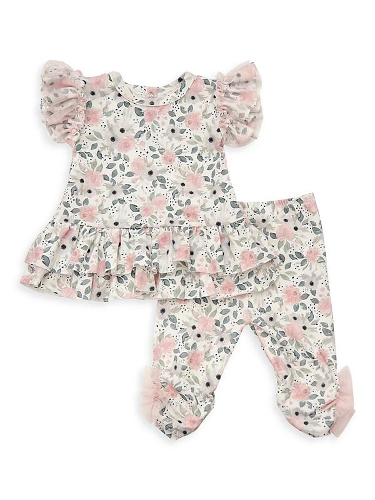 Baby Girl's & Little Girl's Floral Ruffle-Trim Set