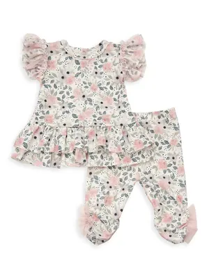 Baby Girl's & Little Floral Ruffle-Trim Set