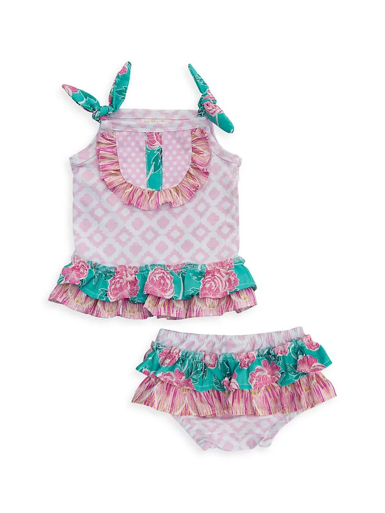 Baby Girl's Lily's Lawn Diaper Set