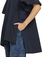 Tucked Cotton-Silk Cape Blouse