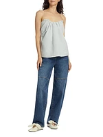Tucked Linen Strapless Top