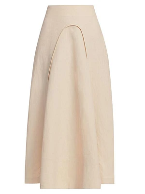 Linen Curved-Seam Midi-Skirt