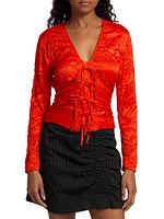 Crinkled Satin Te-Front Blouse