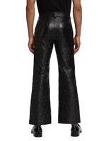 Studded Quilted Flare Leather Trousers