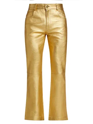 Flared Leather Metallic Trousers