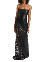 Retha Strapless Vegan Leather & Sequined Gown