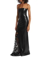 Retha Strapless Vegan Leather & Sequined Gown
