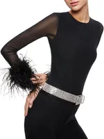 Delaina Mesh Feather-Cuff Top