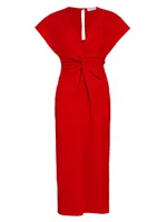 Stretch Crepe Twist-Front Midi-Dress