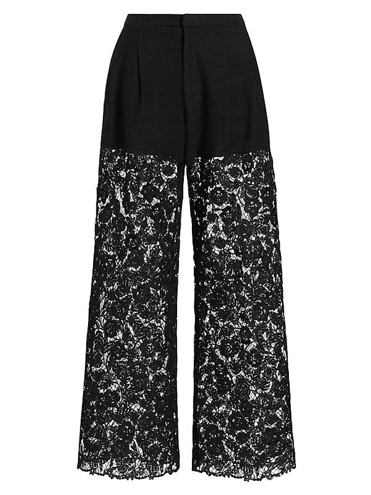 Corded Lace Straight-Leg Pants