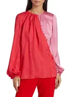 Colorblocked Balloon-Sleeve Blouse