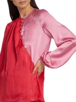 Colorblocked Balloon-Sleeve Blouse