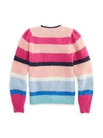 Little Girl's & Striped Puff-Sleeve Crewneck Sweater