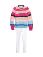 Little Girl's & Striped Puff-Sleeve Crewneck Sweater