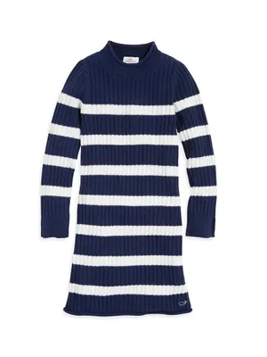 Little Girl's & Roll Neck Stripe Sweater Dress