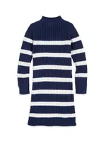 Little Girl's & Roll Neck Stripe Sweater Dress