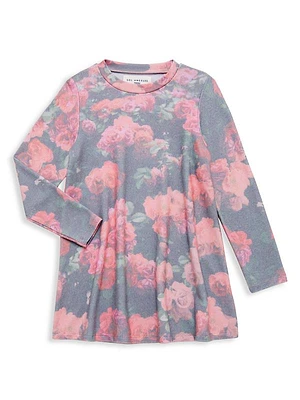 Little Girl's & Girl's Vintage Garden Print Long-Sleeve Dress