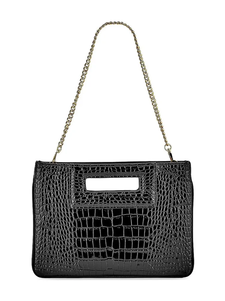 Willa Crocodile-Embossed Leather Clutch-On-Chain