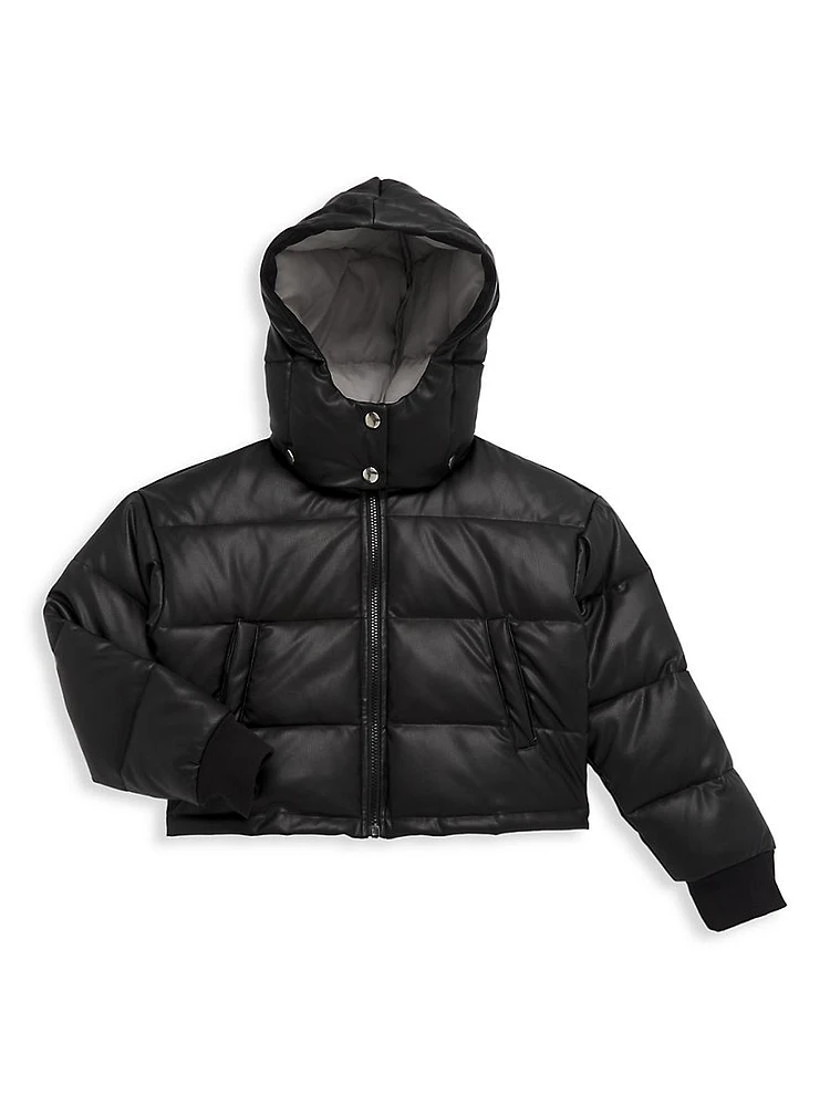 Little Boy's & Faux Leather Puffer Jacket