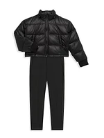 Little Boy's & Faux Leather Puffer Jacket