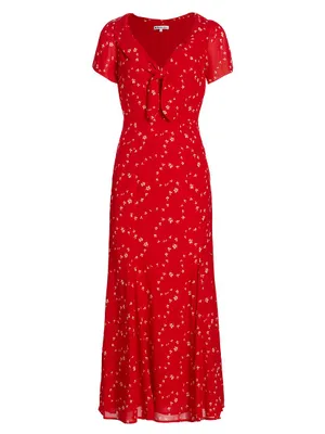 Talleen Floral Tie-Neck Midi-Dress