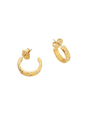 Goldtone & Cubic Zirconia Huggie Hoop Earrings