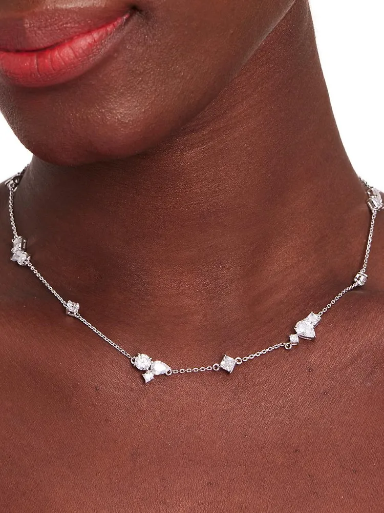 Silvertone & Cubic Zirconia Scattered Station Necklace