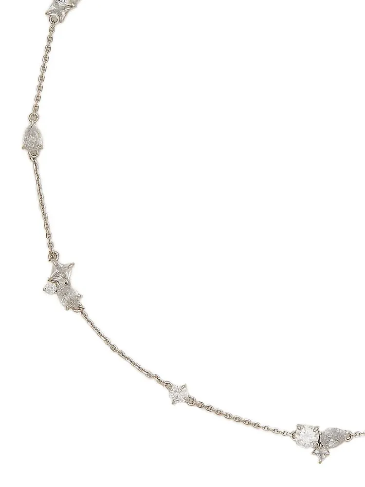 Silvertone & Cubic Zirconia Scattered Station Necklace