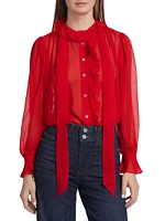 Ruffled Silk Button-Front Blouse