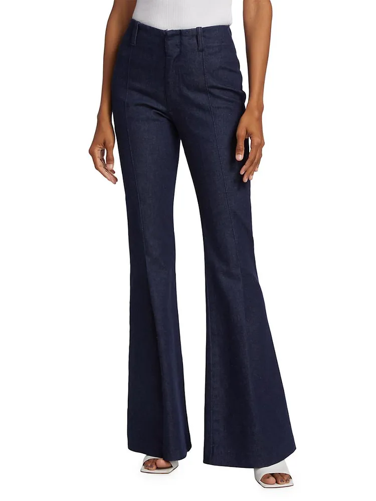 Pleated High-Rise Stretch Flare Jeans