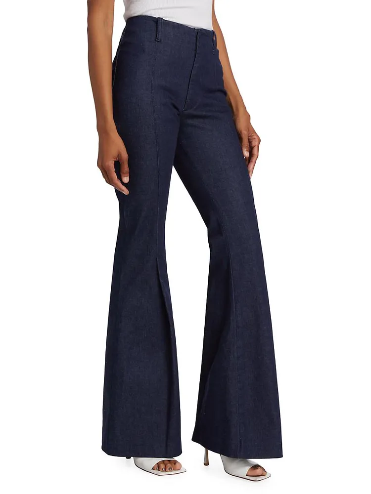 Pleated High-Rise Stretch Flare Jeans