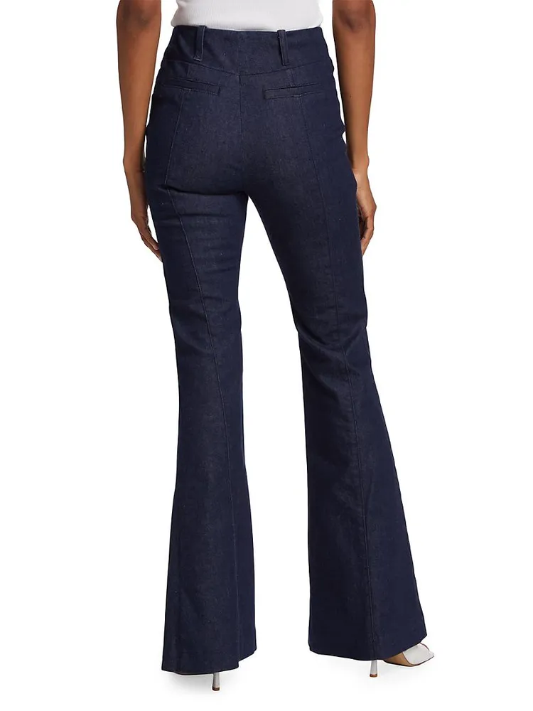 Pleated High-Rise Stretch Flare Jeans