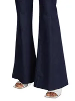 Pleated High-Rise Stretch Flare Jeans