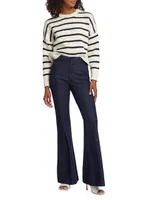 Pleated High-Rise Stretch Flare Jeans