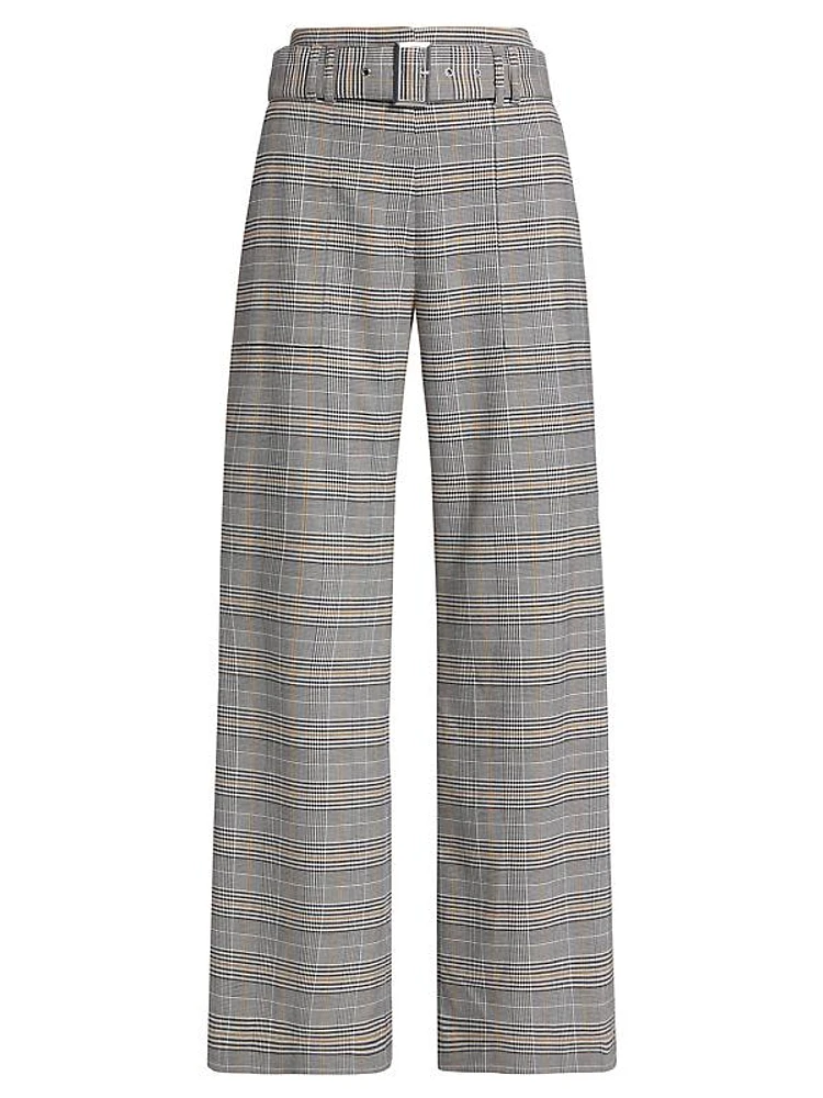 Angie Belted Plaid Wide-Leg Pants