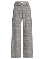 Angie Belted Plaid Wide-Leg Pants