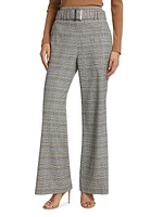 Angie Belted Plaid Wide-Leg Pants