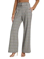 Angie Belted Plaid Wide-Leg Pants