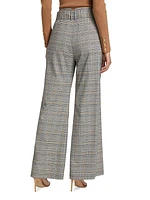 Angie Belted Plaid Wide-Leg Pants